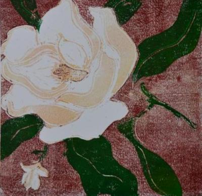 Magnolia, reduction linocut (variable edition of 5/ 2 available)(sold)