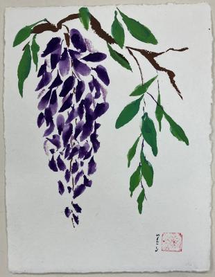 Wisteria and leaves on Nujabi paper Wisteria and leaves on Nujabi paper
