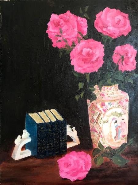 Chinese Vase (with roses and books) 16x12