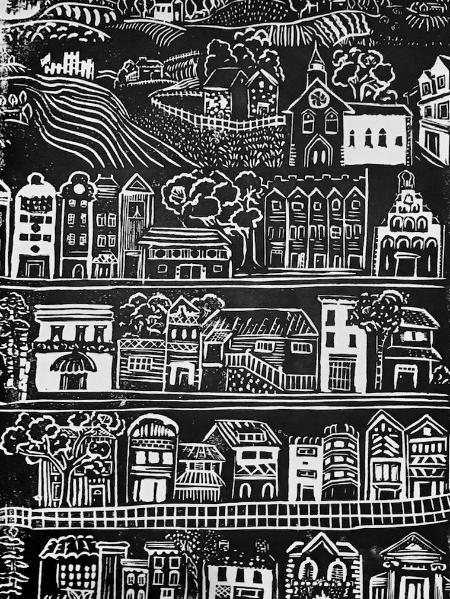 On the street where you live  linocut