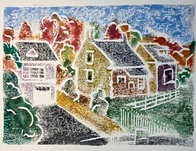 Fences White line woodblock 
