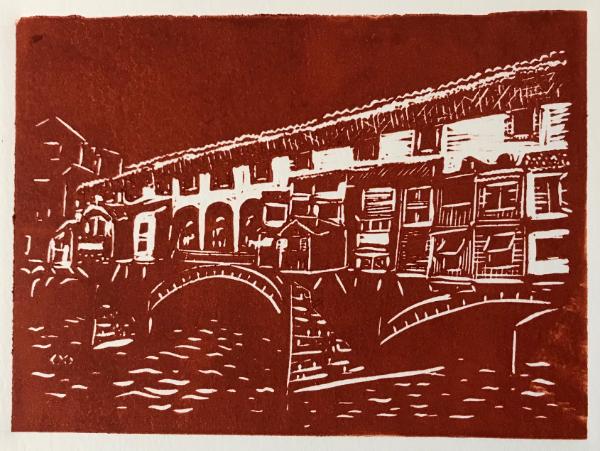 Ponte Vecchio (dark sky) linocut