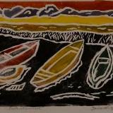 *Boats at Sunset, white-line linocut