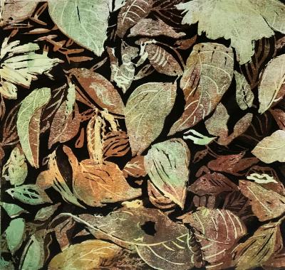 Leaf Layers reduction linocut