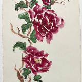 Peony Blooms on Nujabi paper brush paint