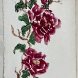 Two Peony Blooms on Nujabi paper brush paint