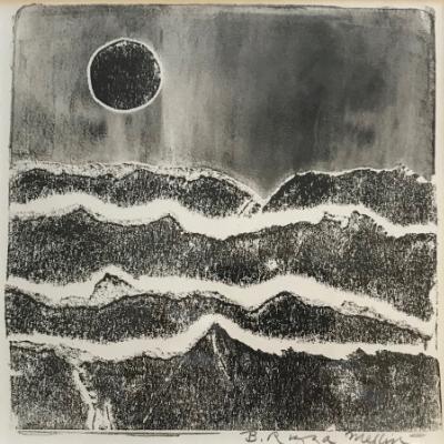 Dark Moon 12x12 monotype (gelatin stencil) Dark Moon 12x12 monotype (gelatin stencil)