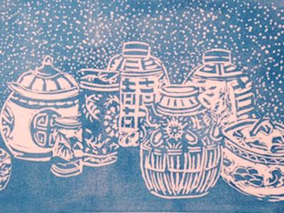 *Blue and White, linocut ((sold)edition still available)