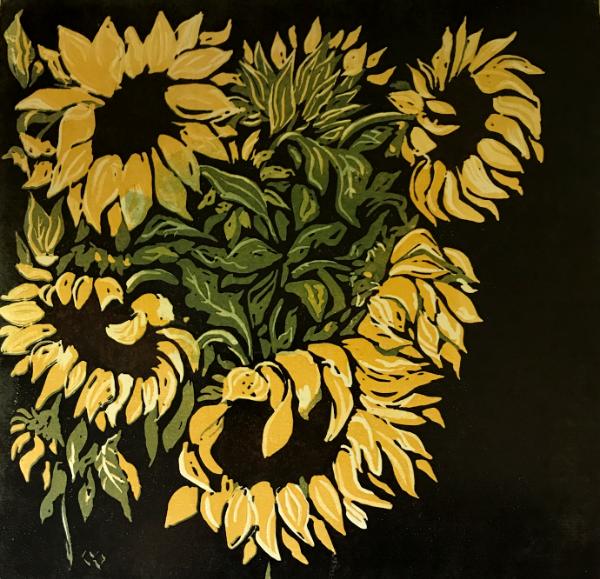 Sunflowers 6-color reduction print. - SouthHouse Studio: the art and
