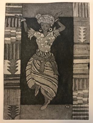 9 Ladies Dancing: African: Nigerian Dancer with Kente Cloth (Ghana) border