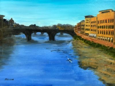 Single Scull on the River Arno (Florence, Italy) 9x12