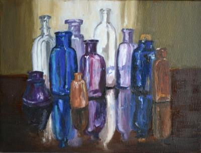 Bottles/Reflections 9"x12"(sold)