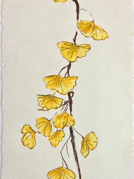 Gingko Branch on handmade Nujabi paper  (24x12, unframed)