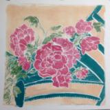 Renata's Peonies hand-colored, white-line lino cut ((sold)edition still available)