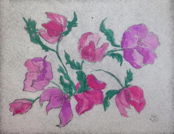 *Hellebores hand-colored dry point