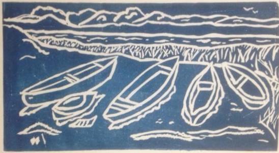 *Boats by the Bay (mono/blue)  Sold