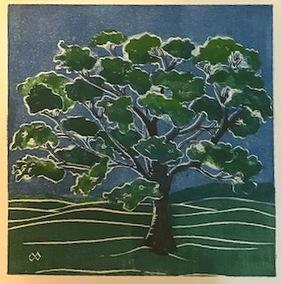 Tree/summer white line lino-cut