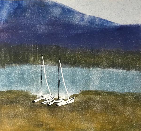 Mountain Lake  Waiting (monoprint/linocut) (private collection)