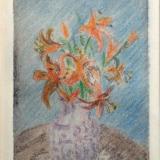 *Lily vase, etching, drypoint, colored pencil