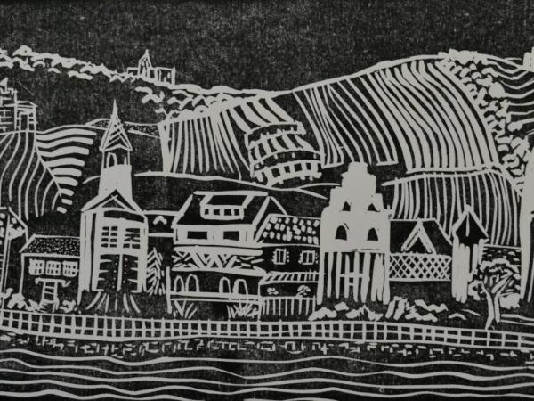*Along the Rhine linocut 7"x11"(Private collection)