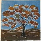 Tree/autumn (brown) white line lino-cut