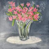 Alstroemeria in swirl-glass vase (Lily of the Incas)  WIP  30x30"