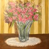 Striped wall paper: Alstroemeria in swirl-glass vase (Lily of the Incas)  WIP  30x30"