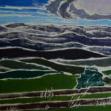 *(Blue Ridge) Mist in the Mountains, white-line woodblock print + 16x20