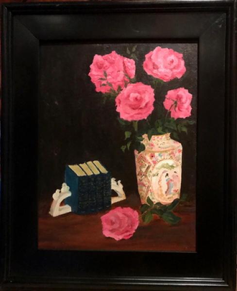 Chinese Vase (with roses and books) 16x12