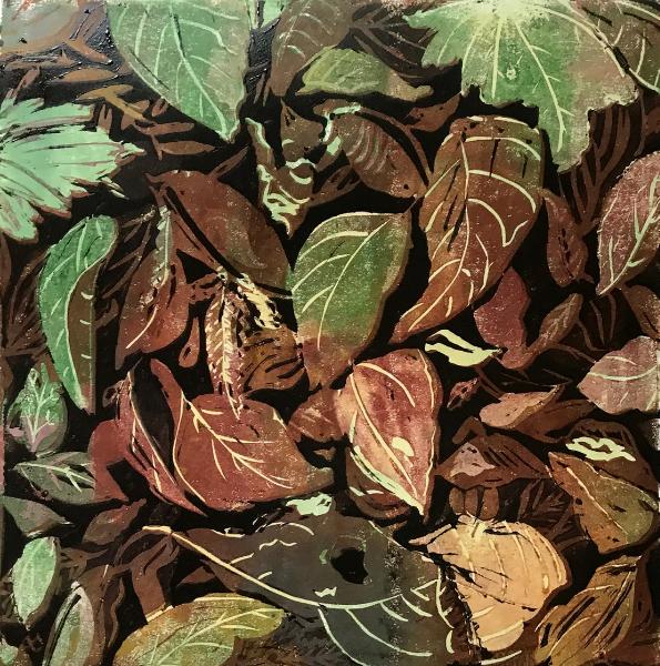 Leaf Layers reduction linocut