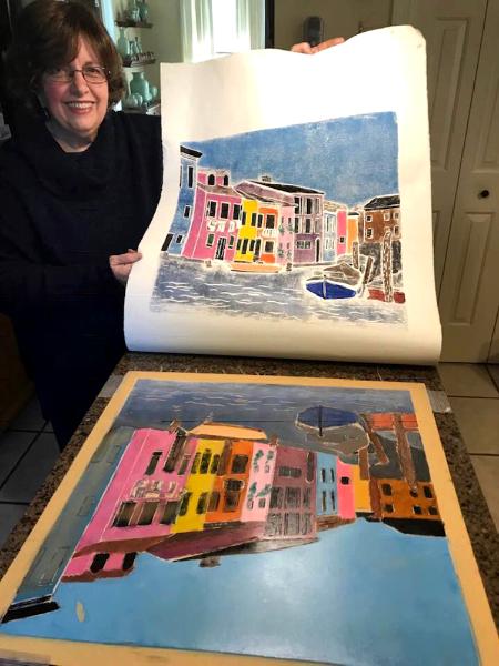 Burano lino print with block