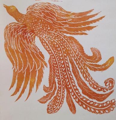 Firebird 1, lino-cut