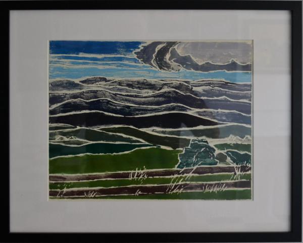 *(Blue Ridge) Mist in the Mountains, white-line woodblock print + 16x20