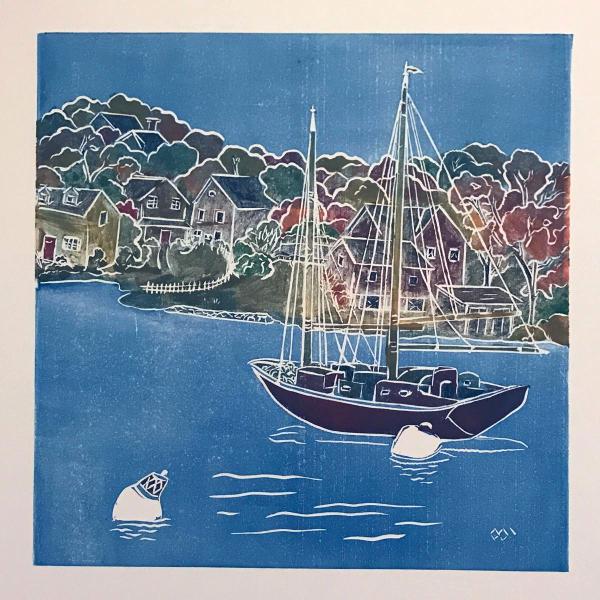 Safe Harbor (autumn)White line lino-cut print