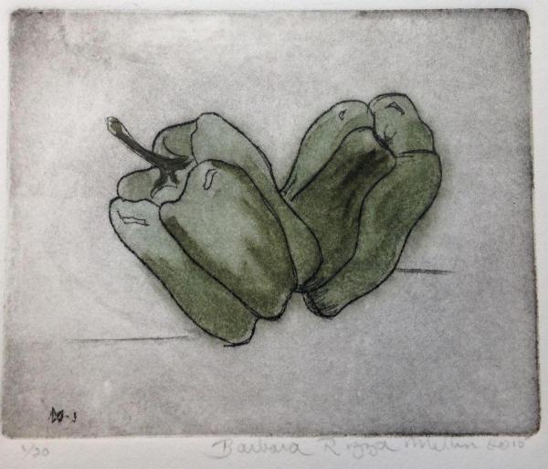 *Garden Series: Peppers (hand-colored drypoint)