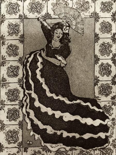 9 Ladies Dancing: Flamenco (Andalusia Spain) with Spanish tiles border