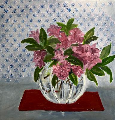 Rhododendron in cut glass vase  30x30"