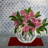 Rhododendron in cut glass vase  30x30"